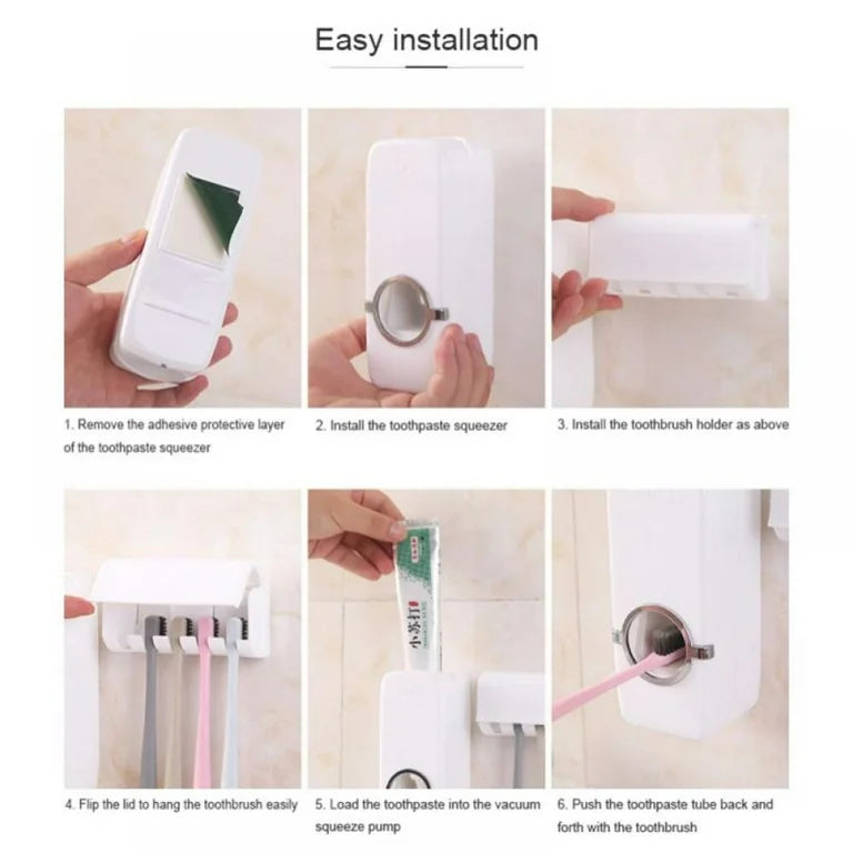 Auto Toothpaste Dispenser with 5 Toothbrush Holder Stand