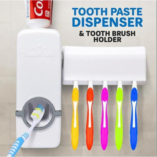 Auto Toothpaste Dispenser with 5 Toothbrush Holder Stand