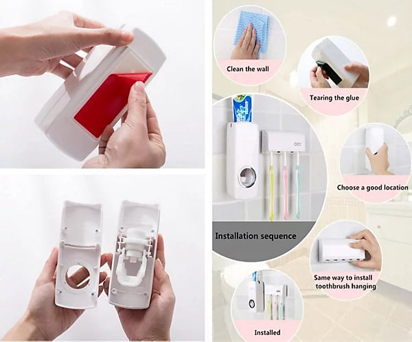 Auto Toothpaste Dispenser with 5 Toothbrush Holder Stand