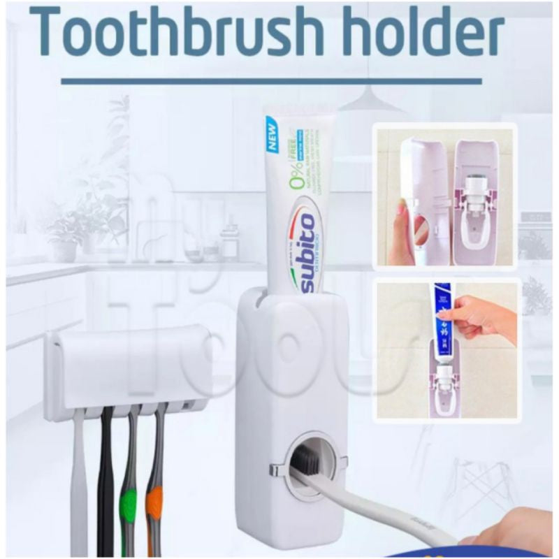 Auto Toothpaste Dispenser with 5 Toothbrush Holder Stand